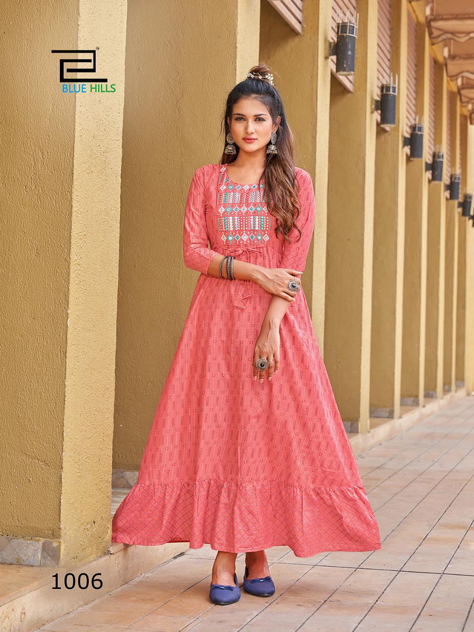 Blue Hills Sizzling Fancy Party Wear Cotton Printed Long Anarkali Kurti Collection